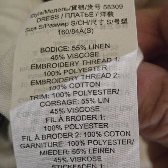 Tory Burch Floral Embroidered White Navy Linen Blend Designer Midi Dress Size M - Picture 11 of 11